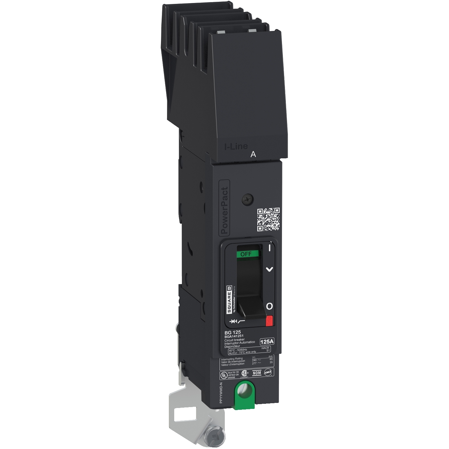 Schneider Electric Molded Case Circuit Breaker; 1-Pole; 60A; 480VAC/250VDC; 18kA @ 480VAC; I-Line; UL 489